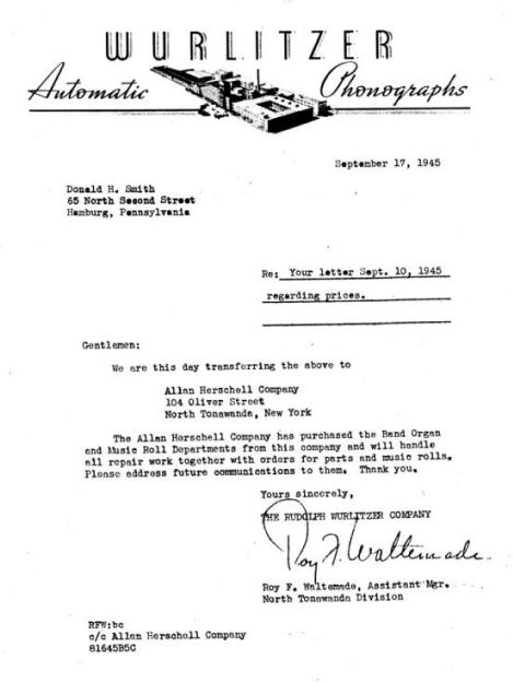 Wurlitzer letterhead